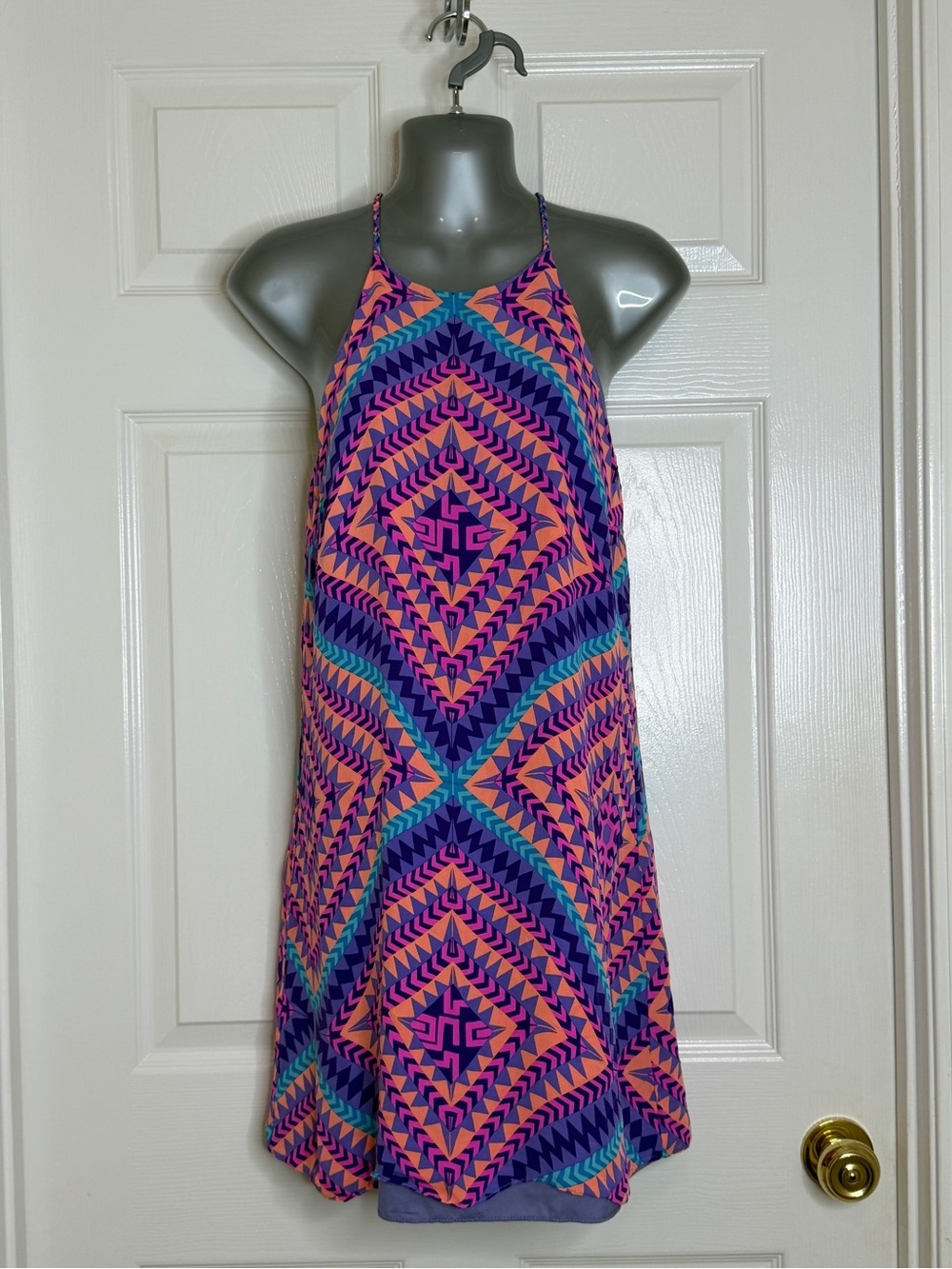 Alice & Trixie 100% Silk Geometric Halter Shift Dress Small